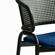 Ervilla Velvet Dining Armchair with Steel Legs and Wicker Back Black Black Navy Blue Dining Chair Leisuremod