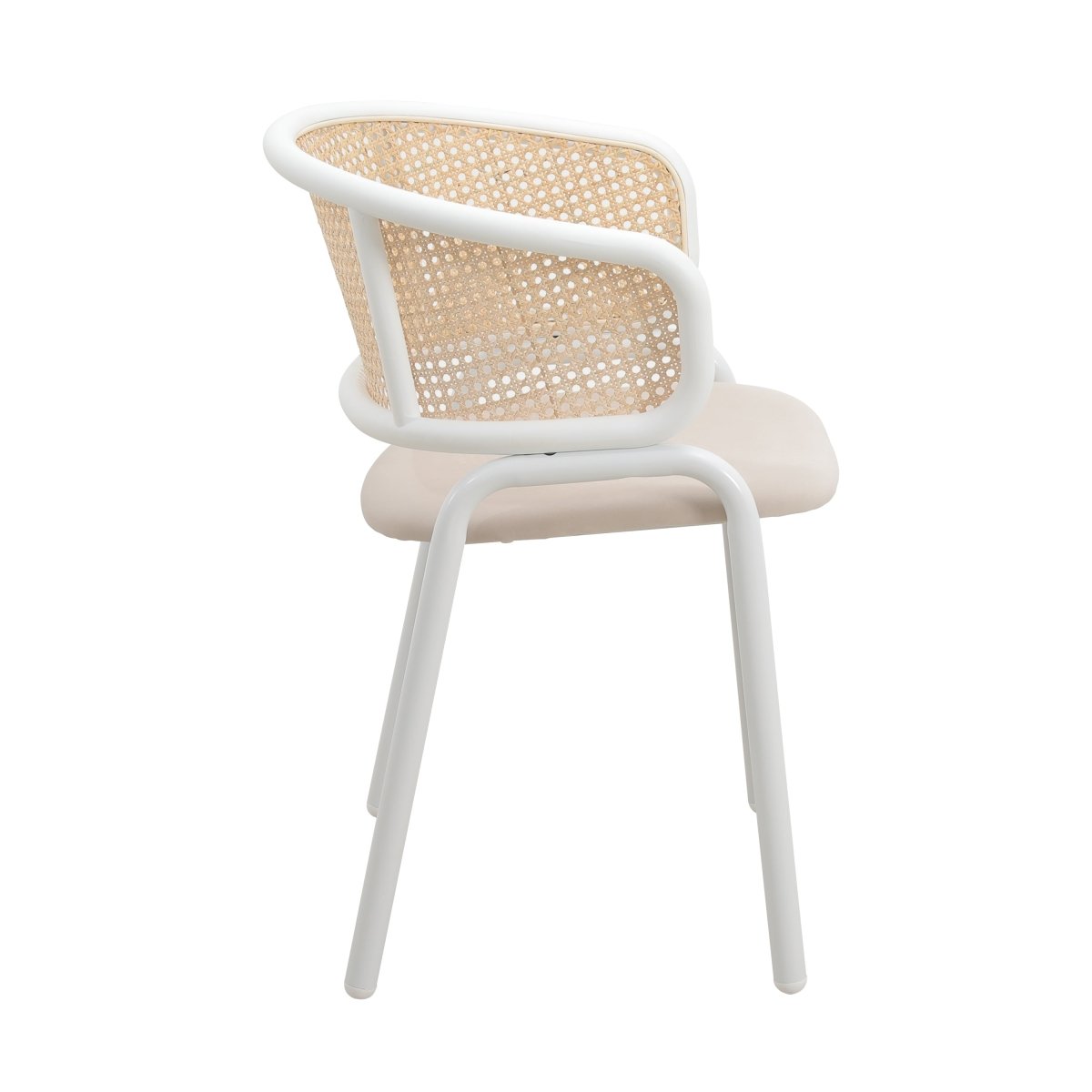 Ervilla Velvet Dining Armchair with Steel Legs and Wicker Back White Brown Beige Dining Chair Leisuremod