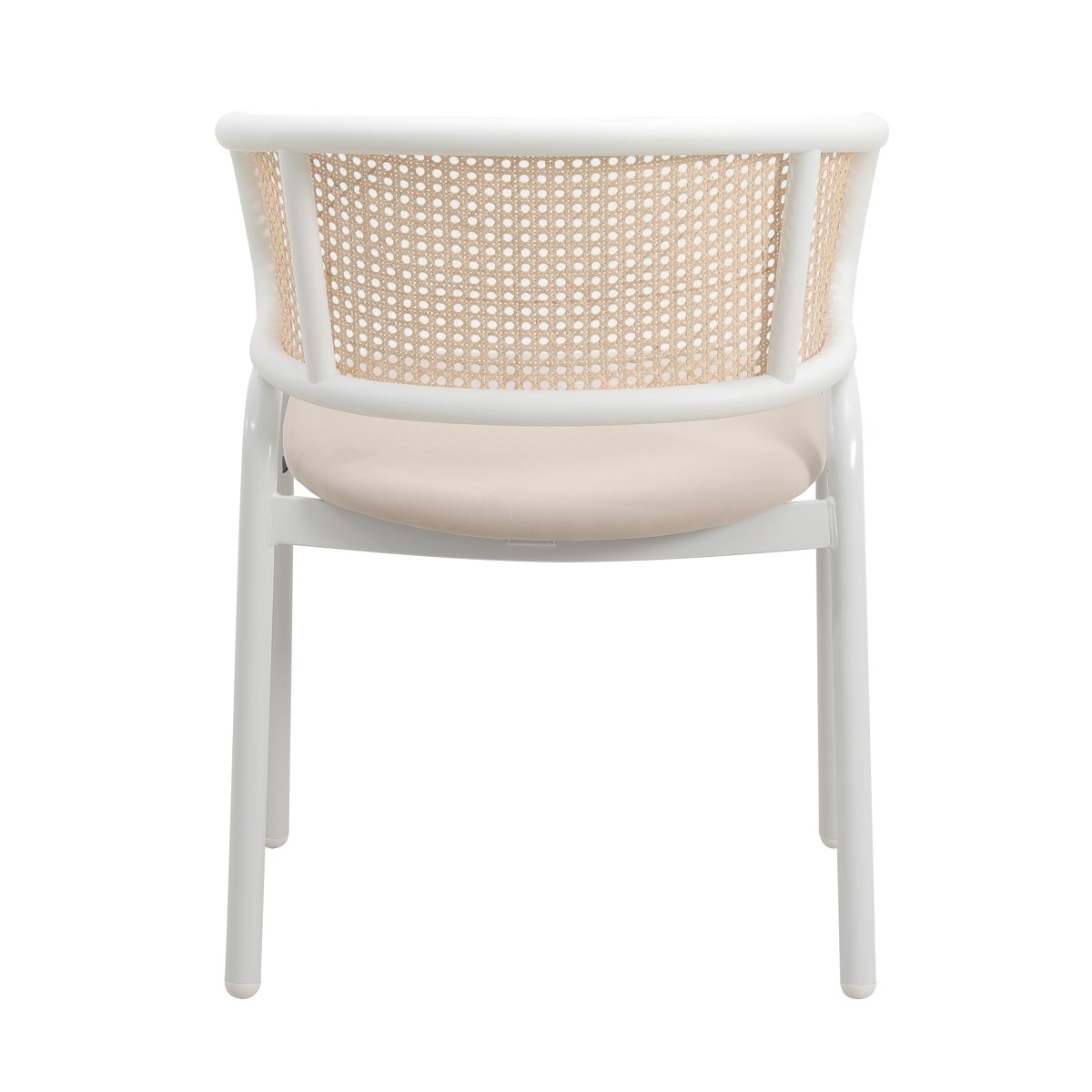 Ervilla Velvet Dining Armchair with Steel Legs and Wicker Back White Brown Beige Dining Chair Leisuremod