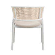 Ervilla Velvet Dining Armchair with Steel Legs and Wicker Back White Brown Beige Dining Chair Leisuremod