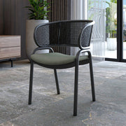 Ervilla Velvet Dining Armchair with Steel Legs and Wicker Back Black Black Grey Dining Chair Leisuremod