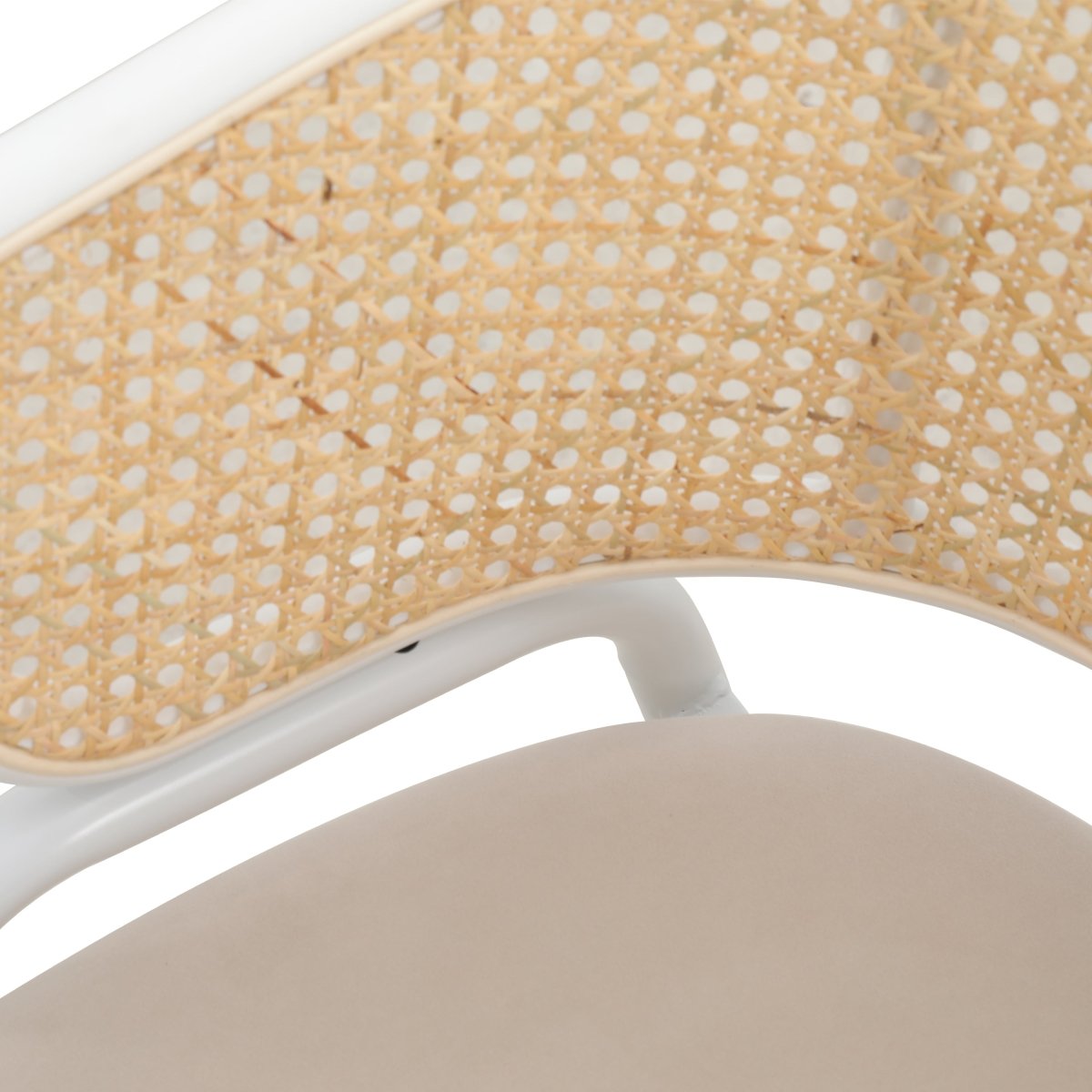 Ervilla Velvet Dining Armchair with Steel Legs and Wicker Back White Brown Beige Dining Chair Leisuremod