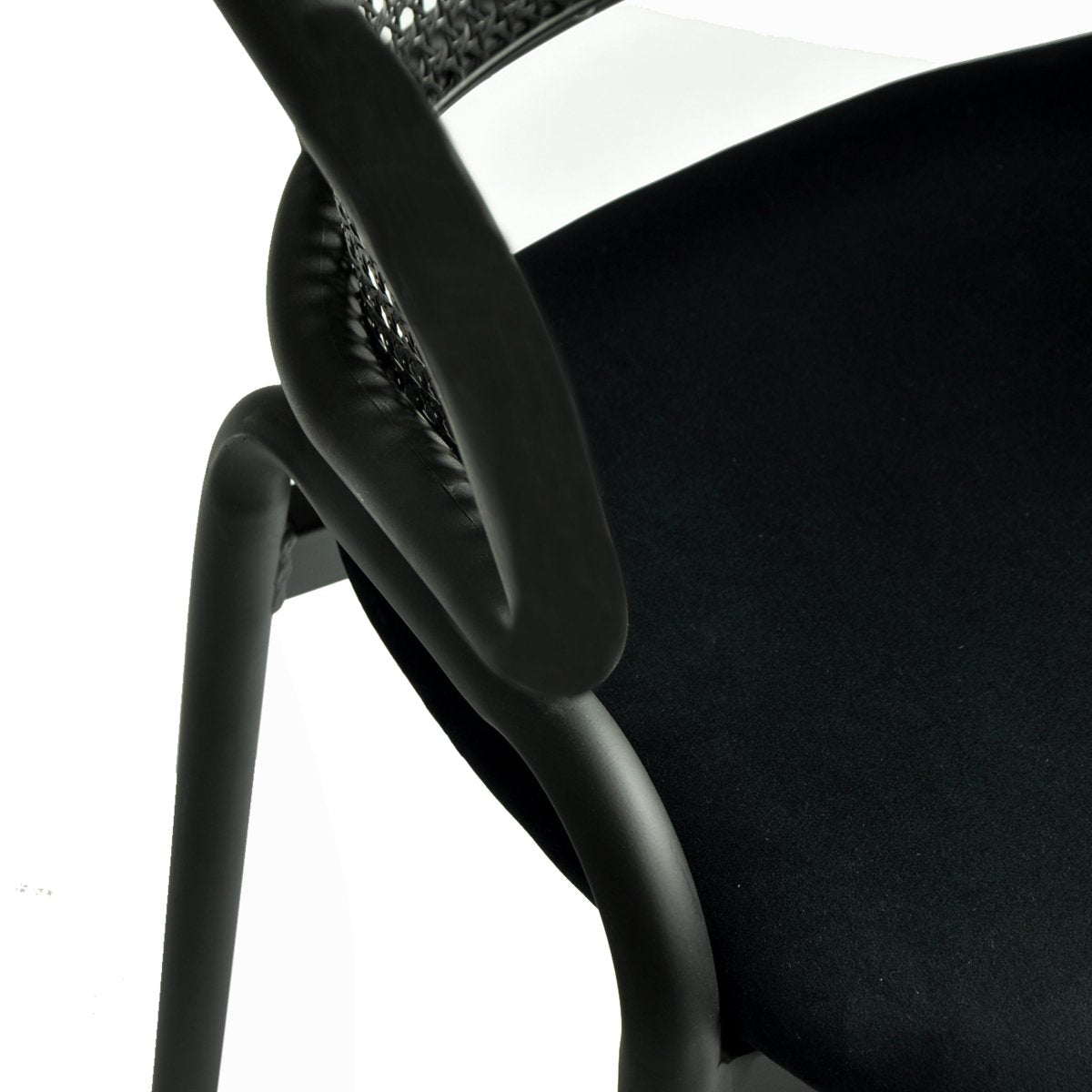 Ervilla Velvet Dining Armchair with Steel Legs and Wicker Back Black Black Black Dining Chair Leisuremod