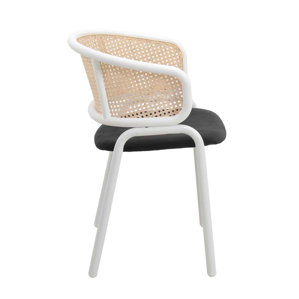 Ervilla Velvet Dining Armchair with Steel Legs and Wicker Back White Brown Black Dining Chair Leisuremod