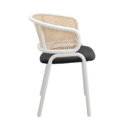 Ervilla Velvet Dining Armchair with Steel Legs and Wicker Back White Brown Black Dining Chair Leisuremod