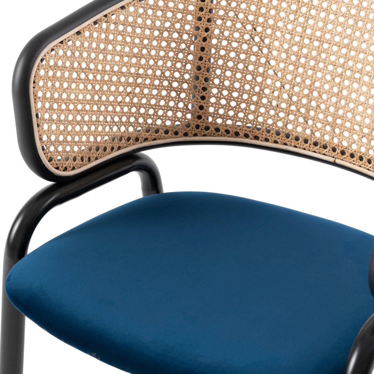 Ervilla Velvet Dining Armchair with Steel Legs and Wicker Back Black Brown Navy Blue Dining Chair Leisuremod