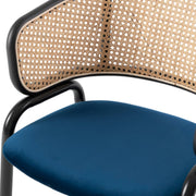 Ervilla Velvet Dining Armchair with Steel Legs and Wicker Back Black Brown Navy Blue Dining Chair Leisuremod