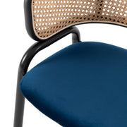 Ervilla Velvet Dining Armchair with Steel Legs and Wicker Back Black Brown Navy Blue Dining Chair Leisuremod