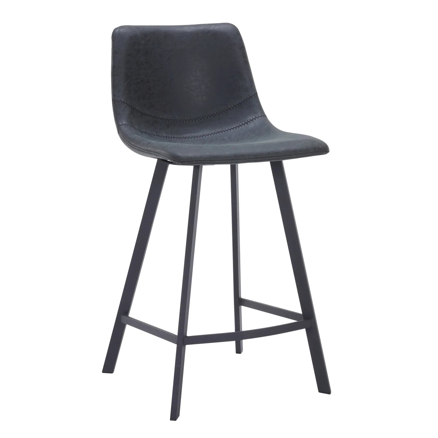 Elland 35” Counter Stool in Leather Padded Seat in Black Stainless Steel - Elax Furniture