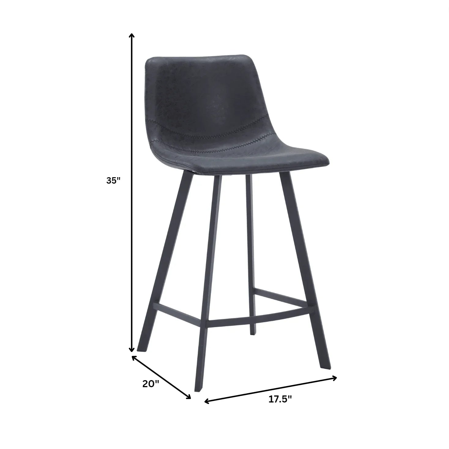 Elland 35” Counter Stool in Leather Padded Seat in Black Stainless Steel - Elax Furniture
