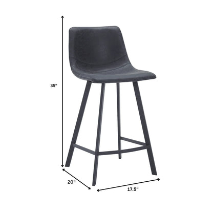 Elland 35” Counter Stool in Leather Padded Seat in Black Stainless Steel - Elax Furniture