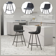 Elland 35” Counter Stool in Leather Padded Seat in Black Stainless Steel - Elax Furniture