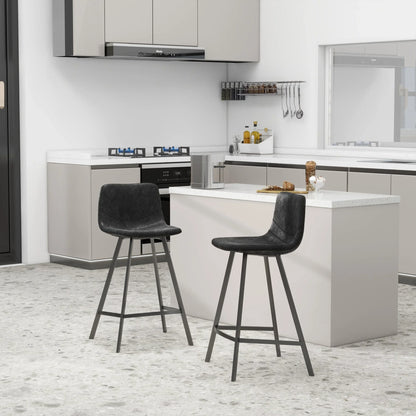 Elland 35” Counter Stool in Leather Padded Seat in Black Stainless Steel - Elax Furniture