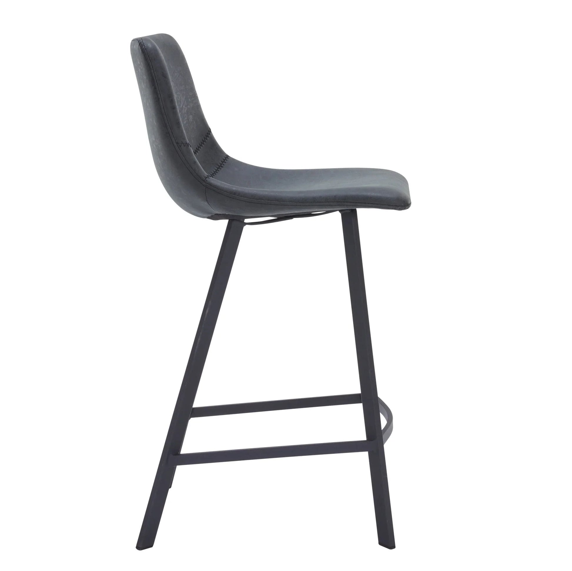 Elland 35” Counter Stool in Leather Padded Seat in Black Stainless Steel - Elax Furniture