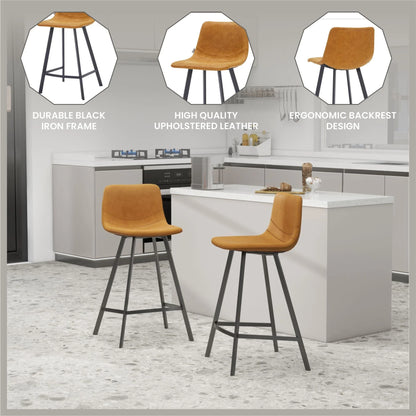 Elland 35” Counter Stool in Leather Padded Seat in Black Stainless Steel - Elax Furniture