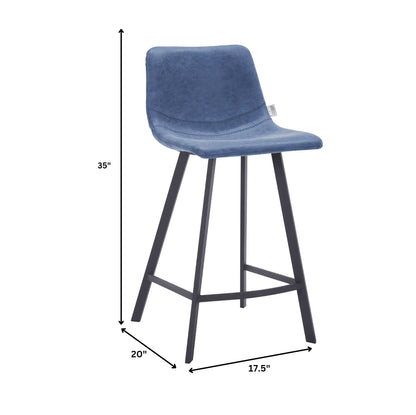 Elland 35” Counter Stool in Leather Padded Seat in Black Stainless Steel - Elax Furniture