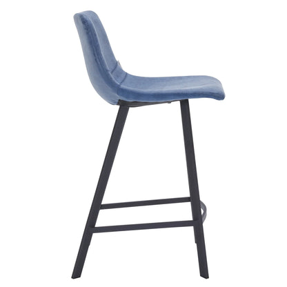 Elland 35” Counter Stool in Leather Padded Seat in Black Stainless Steel - Elax Furniture