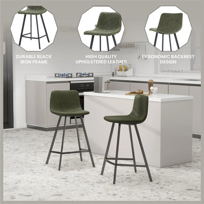 Elland 35” Counter Stool in Leather Padded Seat in Black Stainless Steel - Elax Furniture