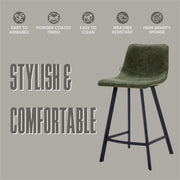 Elland 35” Counter Stool in Leather Padded Seat in Black Stainless Steel - Elax Furniture