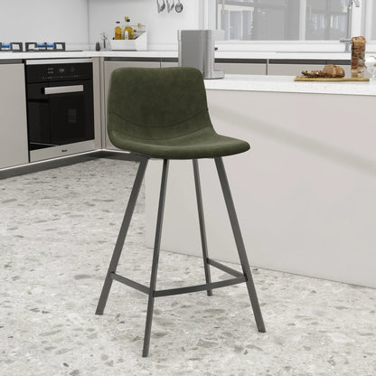 Elland 35” Counter Stool in Leather Padded Seat in Black Stainless Steel - Elax Furniture
