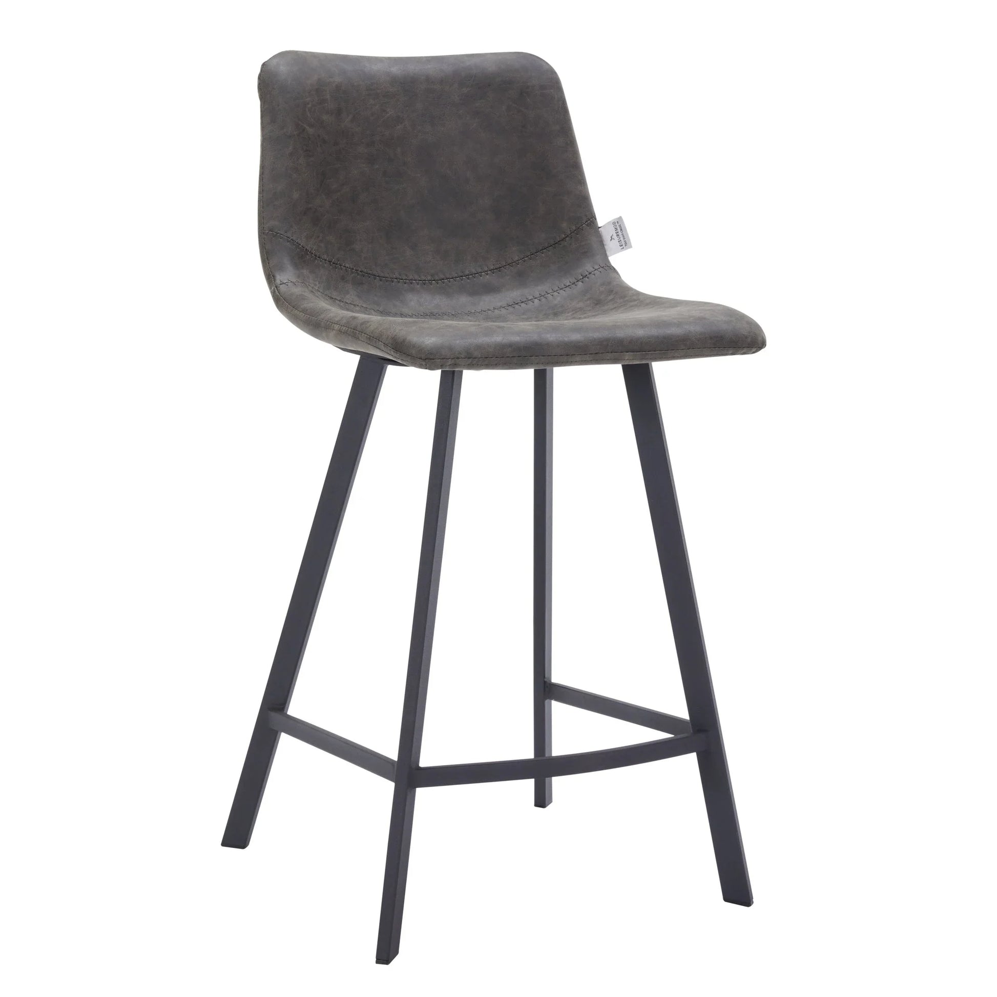 Elland 35” Counter Stool in Leather Padded Seat in Black Stainless Steel - Elax Furniture