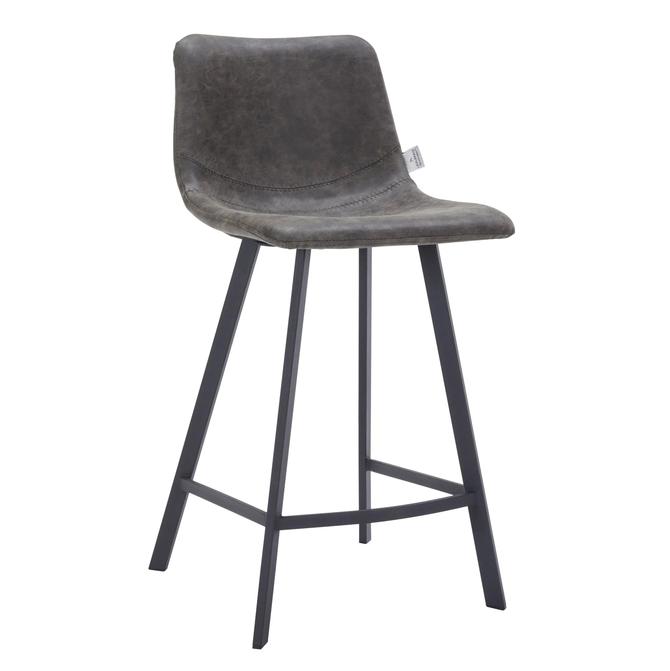 Elland 35” Counter Stool in Leather Padded Seat in Black Stainless Steel - Elax Furniture