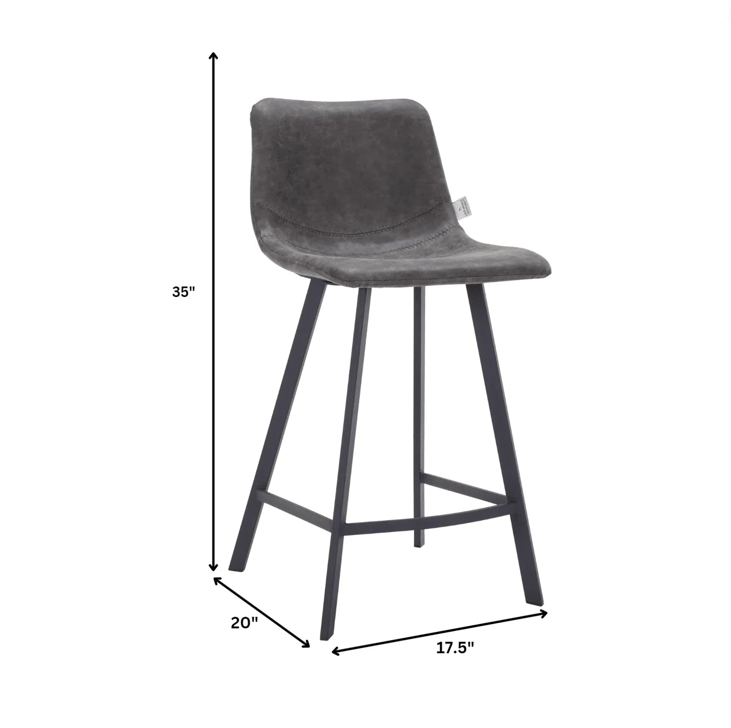 Elland 35” Counter Stool in Leather Padded Seat in Black Stainless Steel - Elax Furniture