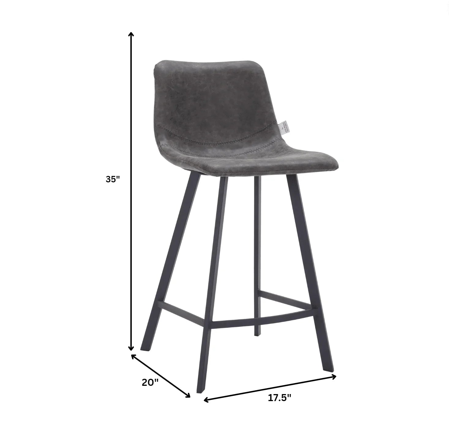 Elland 35” Counter Stool in Leather Padded Seat in Black Stainless Steel - Elax Furniture