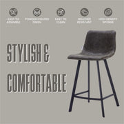 Elland 35” Counter Stool in Leather Padded Seat in Black Stainless Steel - Elax Furniture