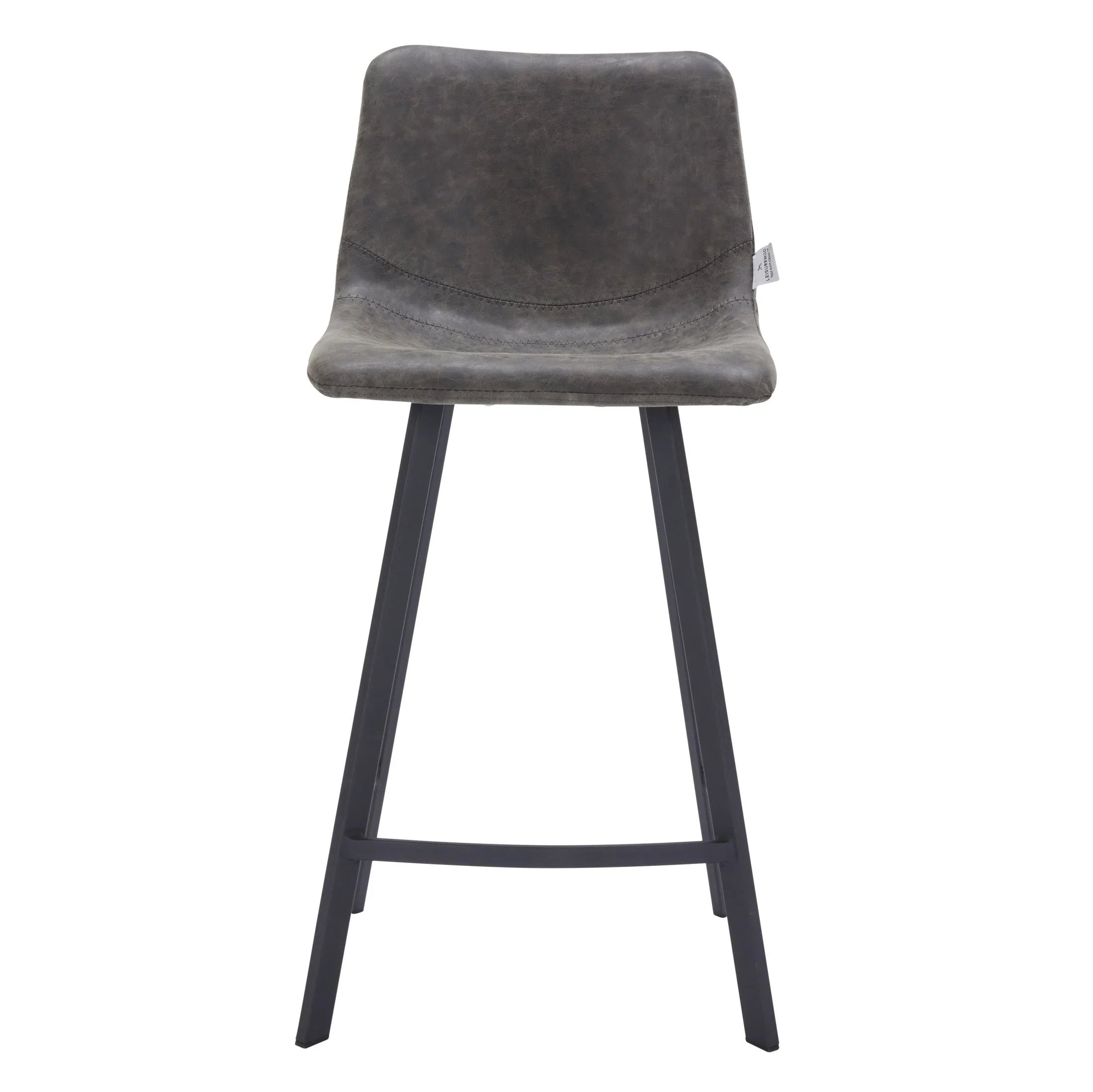 Elland 35” Counter Stool in Leather Padded Seat in Black Stainless Steel - Elax Furniture