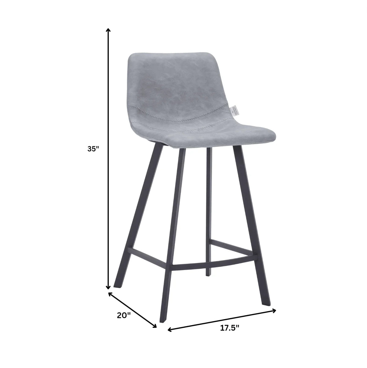 Elland 35” Counter Stool in Leather Padded Seat in Black Stainless Steel - Elax Furniture