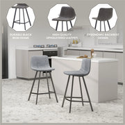 Elland 35” Counter Stool in Leather Padded Seat in Black Stainless Steel - Elax Furniture