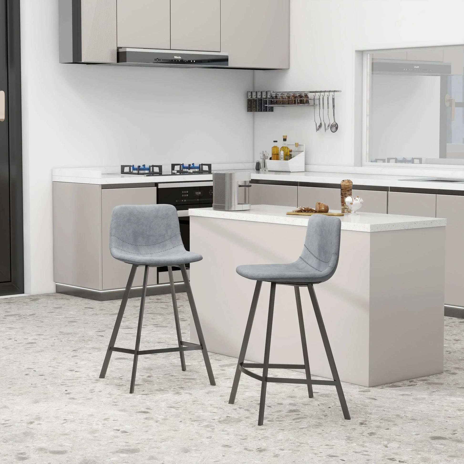 Elland 35” Counter Stool in Leather Padded Seat in Black Stainless Steel - Elax Furniture