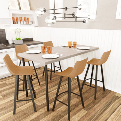 Elland Modern Upholstered Leather Bar Stool With Iron Legs & Footrest Set of 2 - Elax Furniture