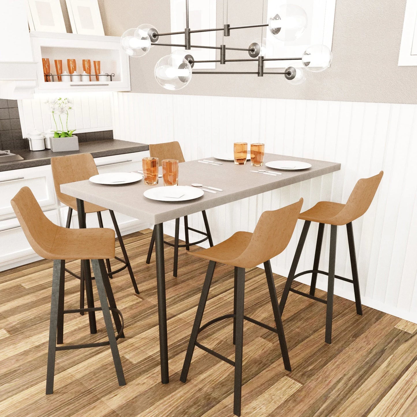 Elland Modern Upholstered Leather Bar Stool With Iron Legs & Footrest - Elax Furniture