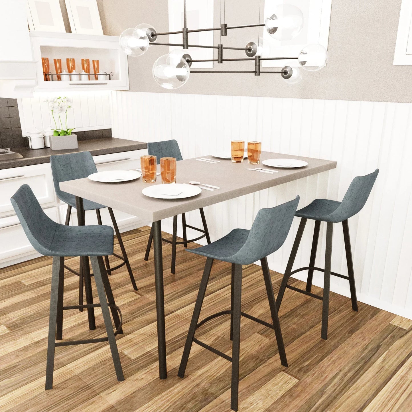 Elland Modern Upholstered Leather Bar Stool With Iron Legs & Footrest - Elax Furniture