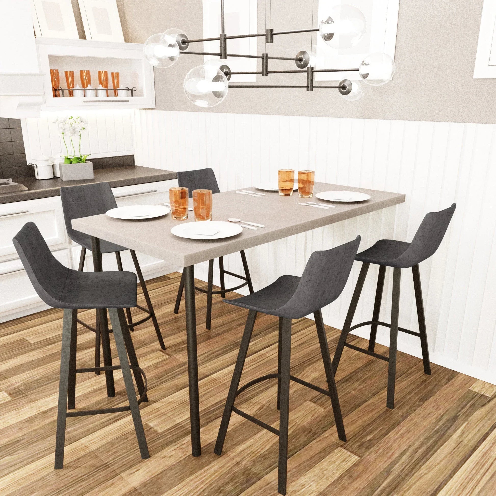 Elland Modern Upholstered Leather Bar Stool With Iron Legs & Footrest - Elax Furniture