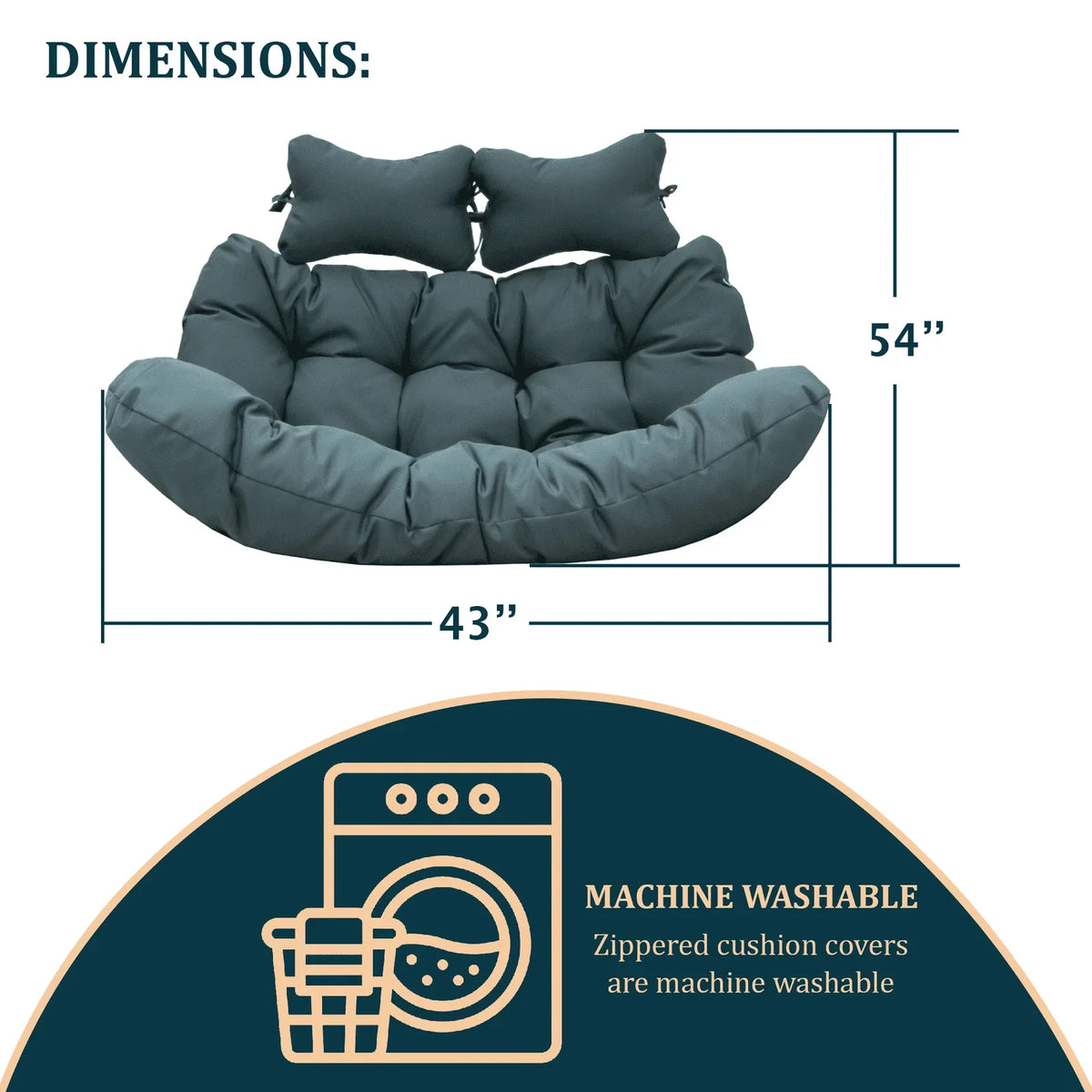 Modern Upholstered 2 Person Hanging Egg Swing Cushion with Headrest - Elax Furniture