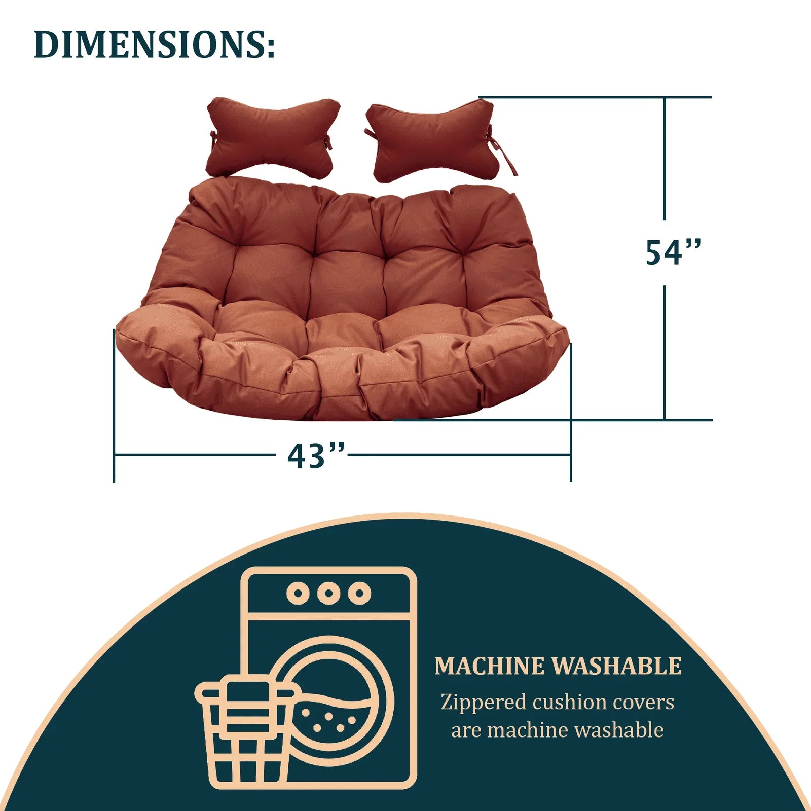 Modern Upholstered 2 Person Hanging Egg Swing Cushion with Headrest - Elax Furniture