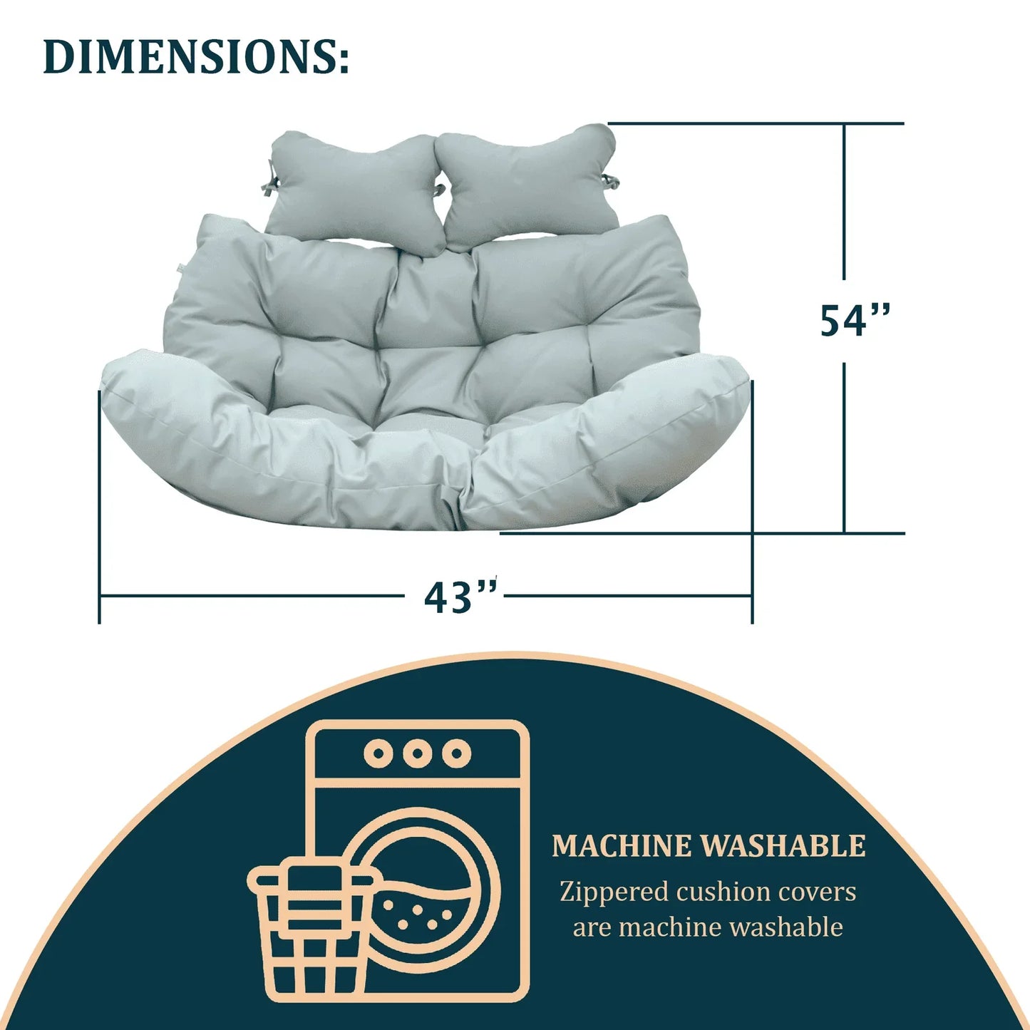 Modern Upholstered 2 Person Hanging Egg Swing Cushion with Headrest - Elax Furniture