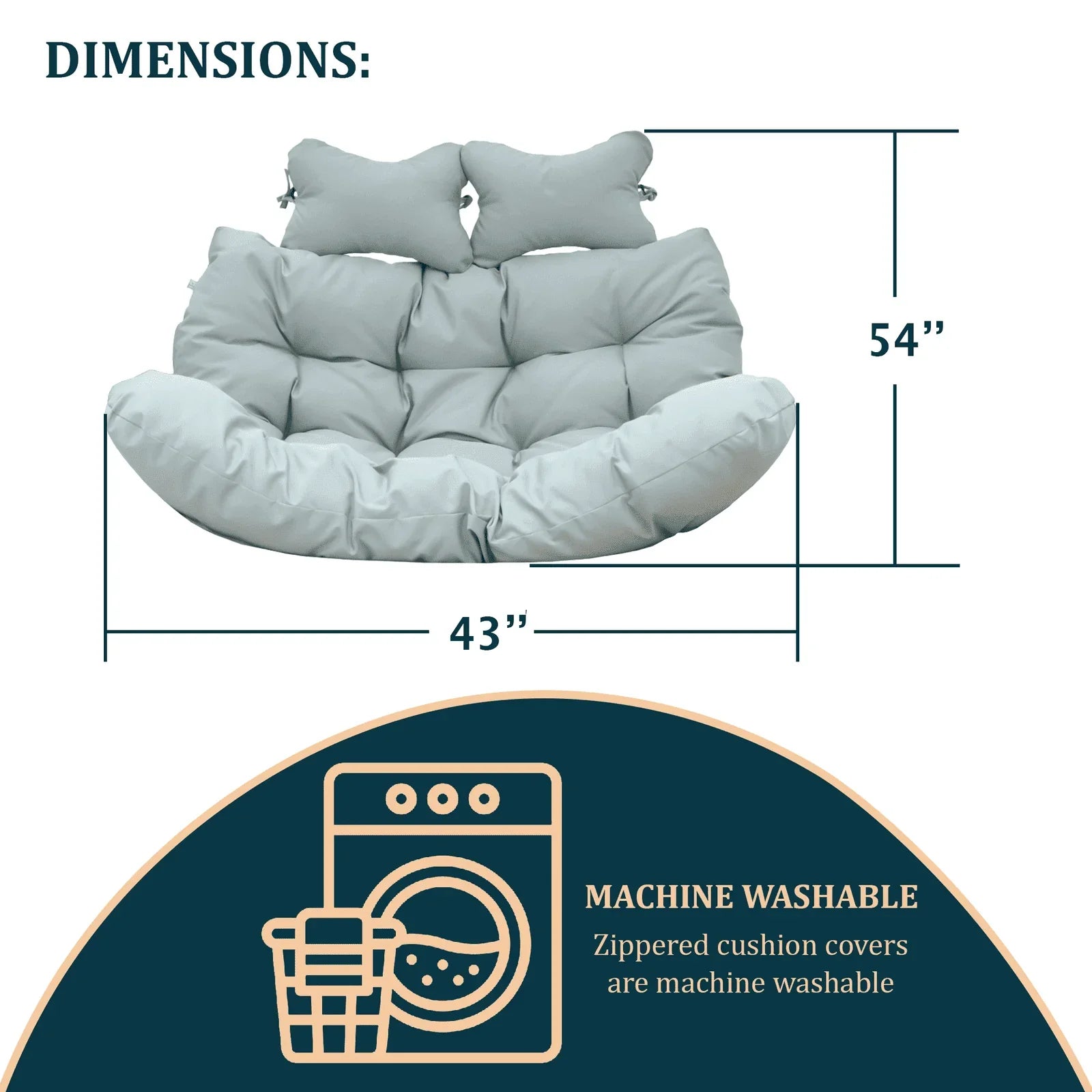 Modern Upholstered 2 Person Hanging Egg Swing Cushion with Headrest - Elax Furniture