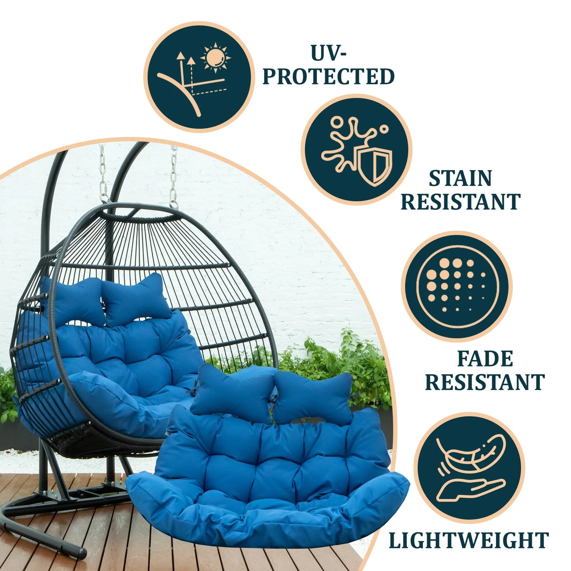 Modern Upholstered 2 Person Hanging Egg Swing Cushion with Headrest - Elax Furniture
