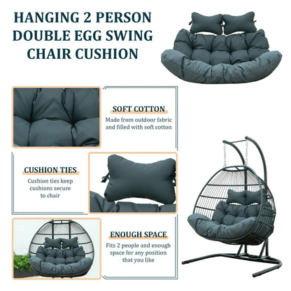 Modern Upholstered 2 Person Hanging Egg Swing Cushion with Headrest - Elax Furniture