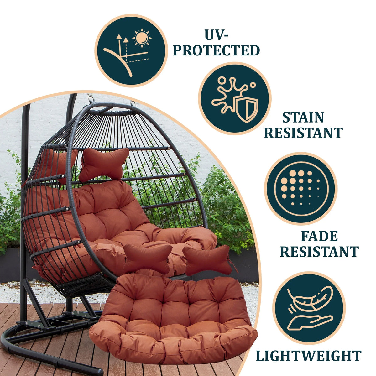 Modern Upholstered 2 Person Hanging Egg Swing Cushion with Headrest - Elax Furniture