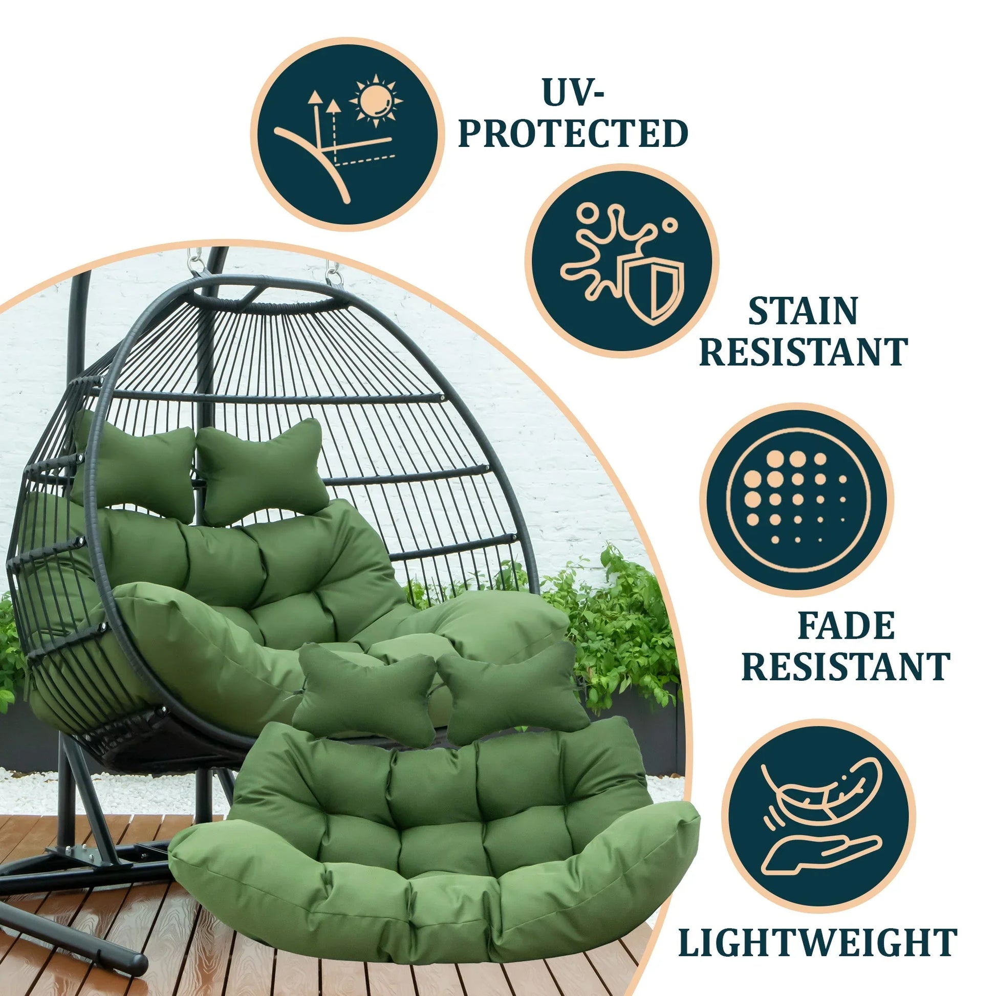 Modern Upholstered 2 Person Hanging Egg Swing Cushion with Headrest - Elax Furniture
