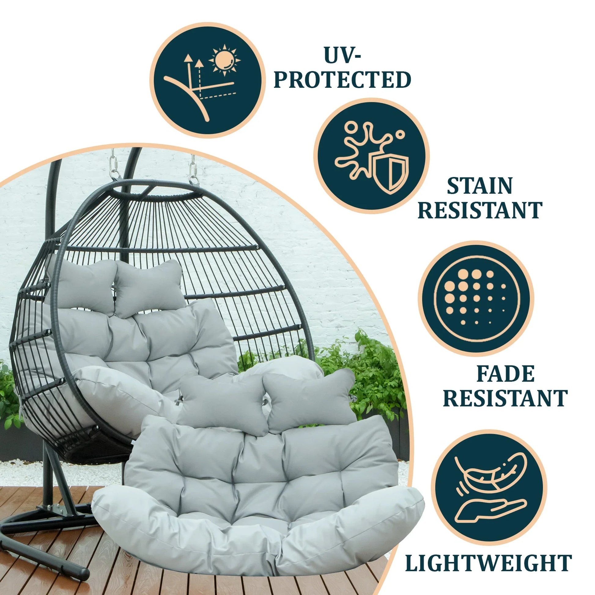 Modern Upholstered 2 Person Hanging Egg Swing Cushion with Headrest - Elax Furniture