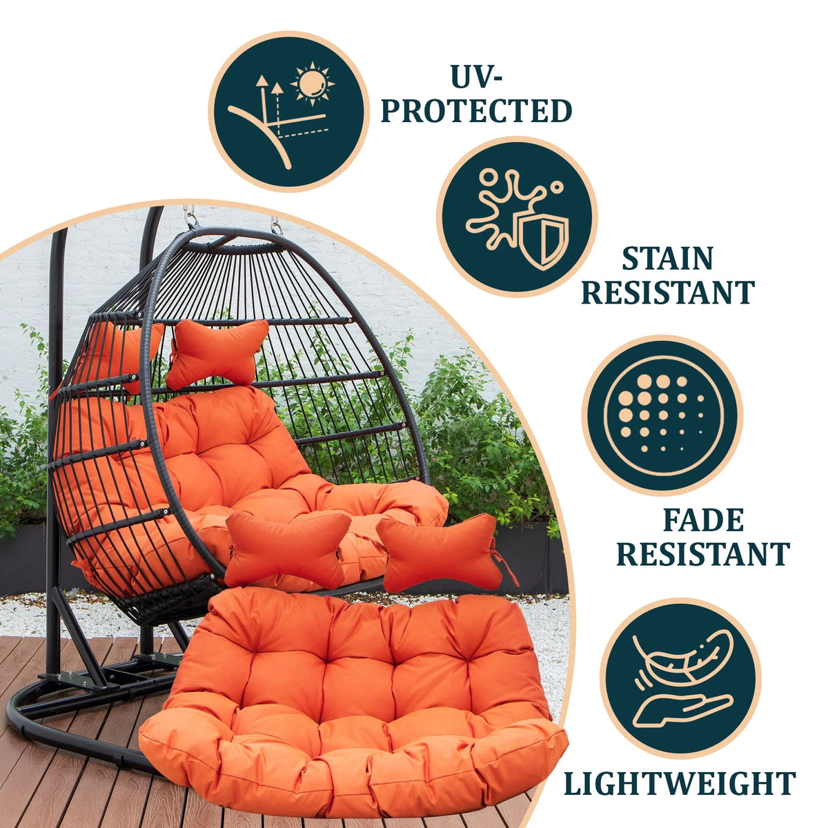 Modern Upholstered 2 Person Hanging Egg Swing Cushion with Headrest - Elax Furniture