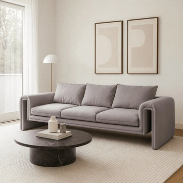 Ely Three-Seater Sofa Upholstered in Linen with Iron Frame and Removable Cushions - Elax Furniture