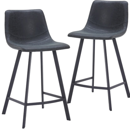 Elland Counter Stool in Leather Padded Seat in Black Stainless Steel Set of 2 - Elax Furniture