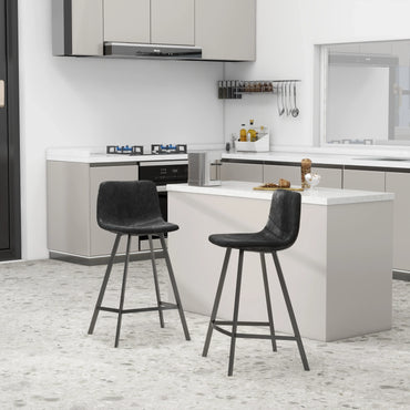 Elland Counter Stool in Leather Padded Seat in Black Stainless Steel Set of 2 - Elax Furniture